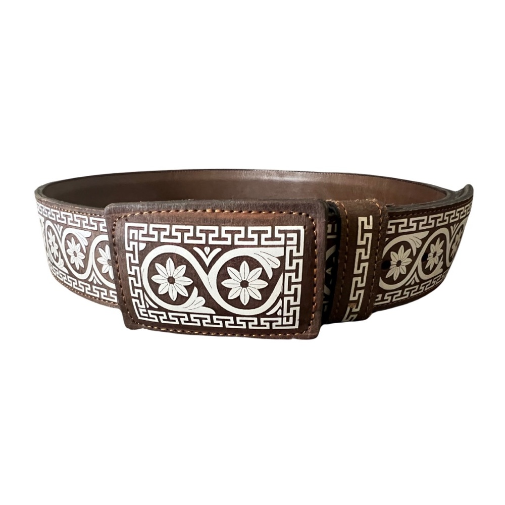 Floral Design Genuine Leather Belt / Cinto Vaquero